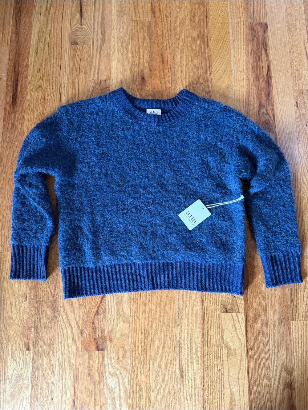 a.n.a Soft Cozy Navy Blue Fuzzy Crewneck Sweater XS